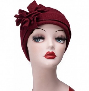 Berets Womens 1920s Gatsby Wool Flower Beanie Cloche Crochet Cap Hat A388 - Wine - CC12NZP6RFU