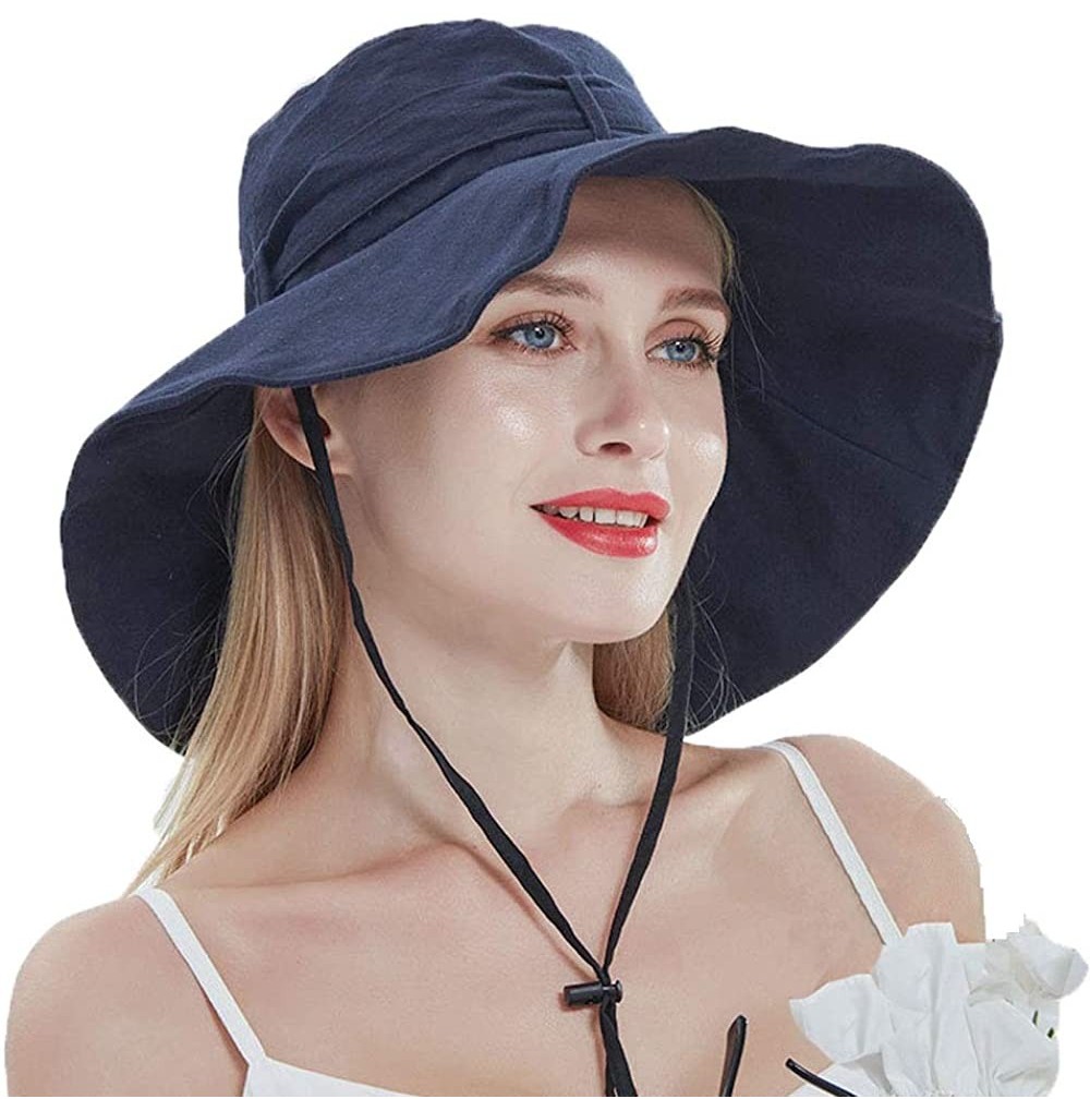 Sun Hats Woman's Summer Cotton Sun Protection Cap Sun Hat Outdoor Big Hat Wide Side Beach Hat - C018SGLUAUT