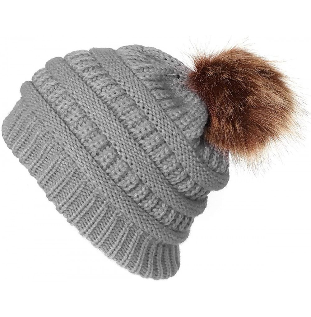 Skullies & Beanies Fashion Outdoor Winter Stretch Cable Knit Hat Bun Ponytail Beanie Cap - Grey - CS18AQ2CKTO