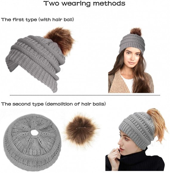 Skullies & Beanies Fashion Outdoor Winter Stretch Cable Knit Hat Bun Ponytail Beanie Cap - Grey - CS18AQ2CKTO