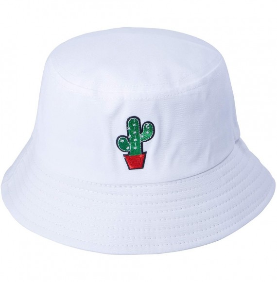 Bucket Hats Unisex Fashion Embroidered Bucket Hat Summer Fisherman Cap for Men Women - Cactus White - CK18WE0DS73