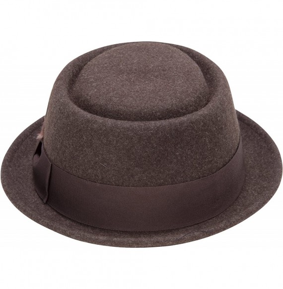 Fedoras Soft Rabbit Wool Snap Brim Pork Pie Teardrop Dent Hat H-52 - Brown - C2185UXHUAT
