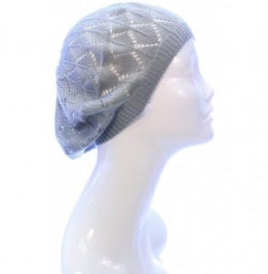 Berets Womens Lightweight Cut Out Knit Beanie Beret Cap Crochet Hat - Many Styles - Light Gray Diamond Stripe - CV12LCQ86S5