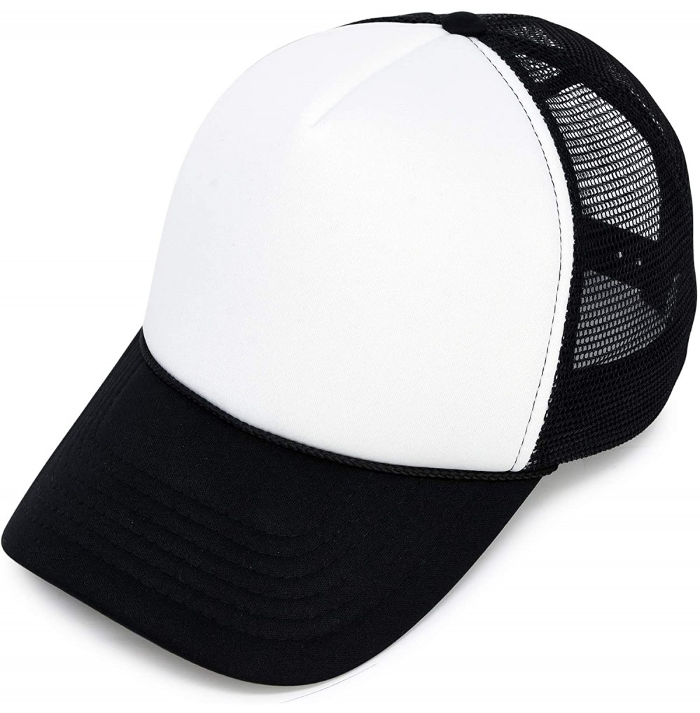 Baseball Caps Youth Mesh Trucker Cap - Adjustable Hat (S- M Sizes) - Black/White - C4119N21SWR