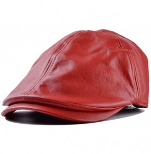 Sun Hats Unisex Vintage Leather Beret Cap Peaked Hat Newsboy Sunscreen - Red - CT12FK0Q5D7