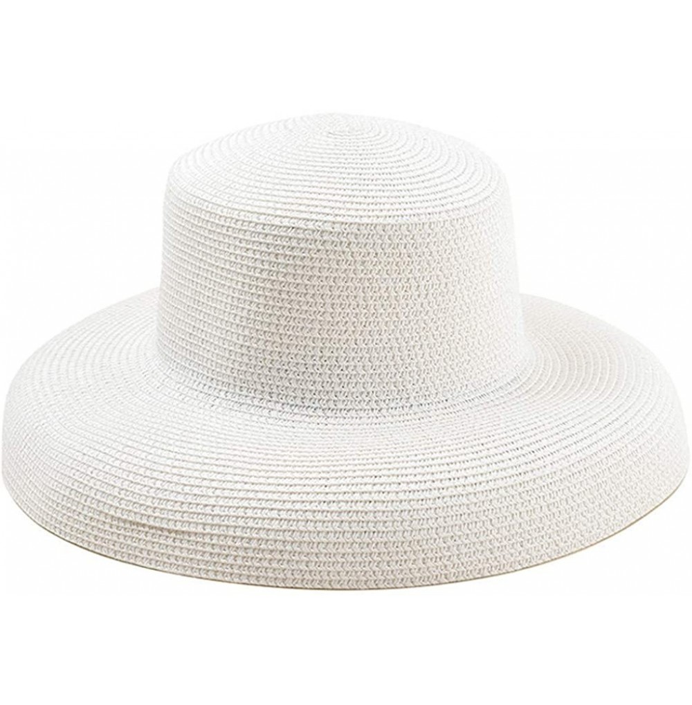 Sun Hats Women Beach Hat Summer Wide Brim Beach Sun Straw Hats Panama Fedora Cap Sun Protection - White - CX18U50GW8E