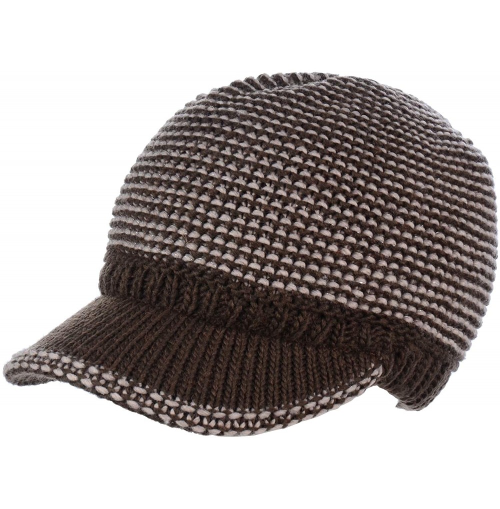 Skullies & Beanies Winter Fashion Knit Cap Hat for Women- Peaked Visor Beanie- Warm Fleece Lined-Many Styles - Grown-lurex - ...