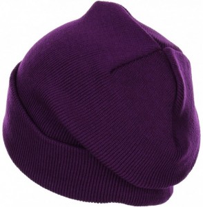 Skullies & Beanies Thick Plain Knit Beanie Slouchy Cuff Toboggan Daily Hat Soft Unisex Solid Skull Cap - Dark Purple - C9188D...