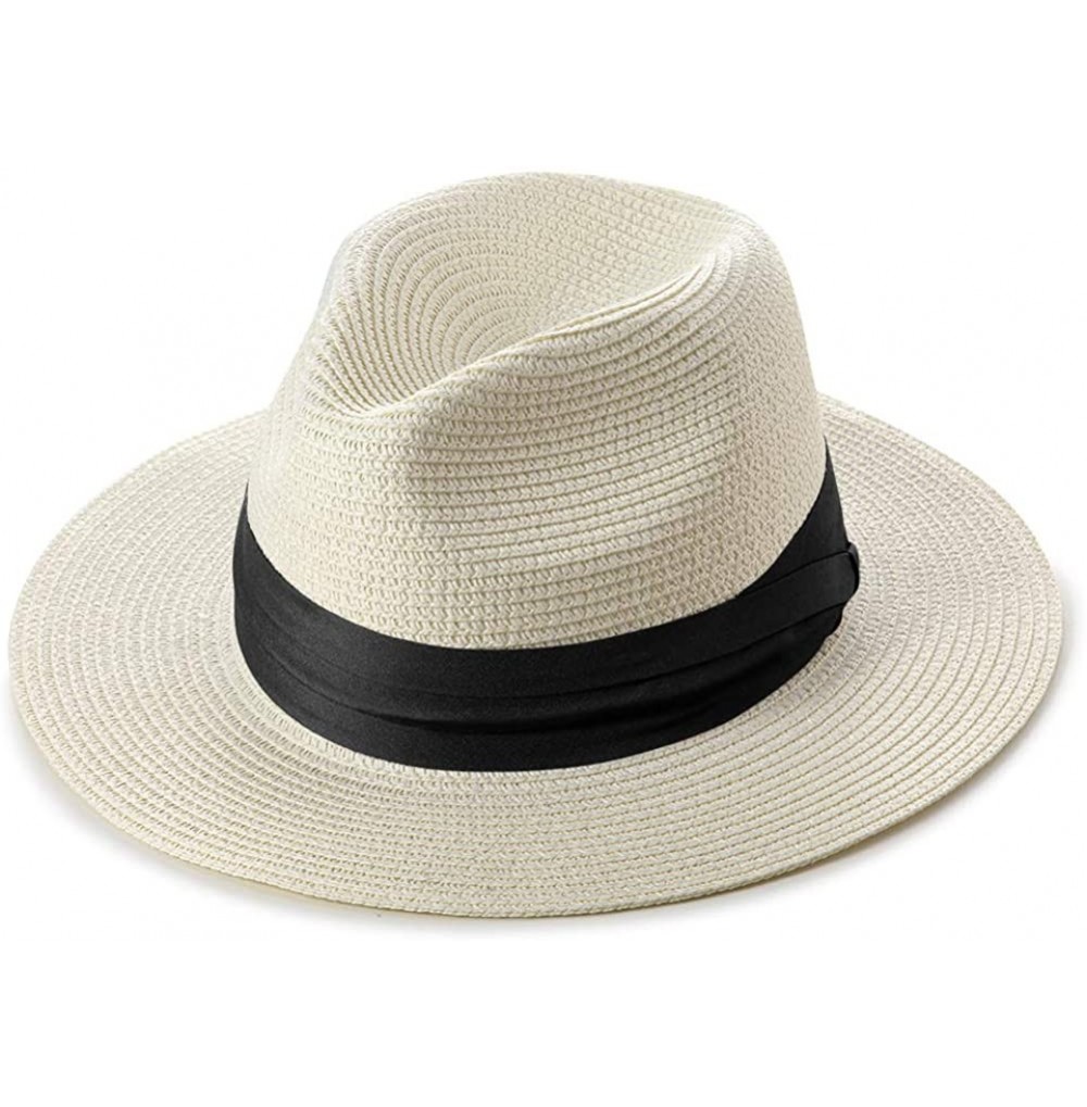 Sun Hats Women Wide Brim Fedora Beach Sun Hat Summer UPF50+ - Ivory-s - CE18R6XWSLE