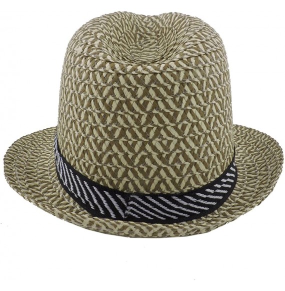 Fedoras Silver Fever Patterned and Banded Fedora Hat - Khaki - CW12BWNO9NJ