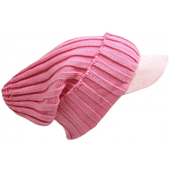 Skullies & Beanies Acrylic Knit Slouch Beanie Cap Hat with Brim - Pink - CK116M90EPB