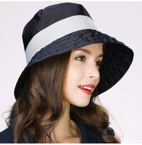 Sun Hats Womens UPF50+ Summer Sunhat Bucket Packable Wide Brim Hats w/Chin Cord - 00046_navy Blue - C018U2ZNN5N