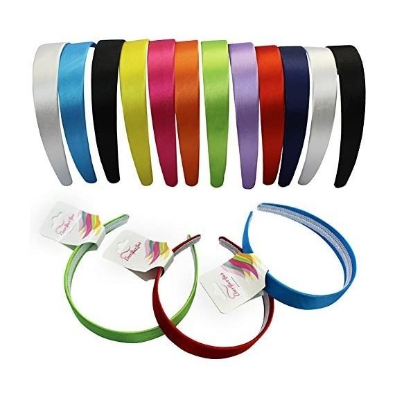 Headbands Satin Headband - 12 Hard Headbands - Ribbon Hairband for Women - blue - C712MZ6XSBM