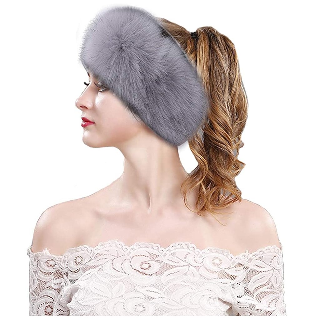 Cold Weather Headbands Women's Faux Fur Headband Elastic Head Warmer Luxurious Earmuff Snow Hat - Silver Gray - CL18K765U70