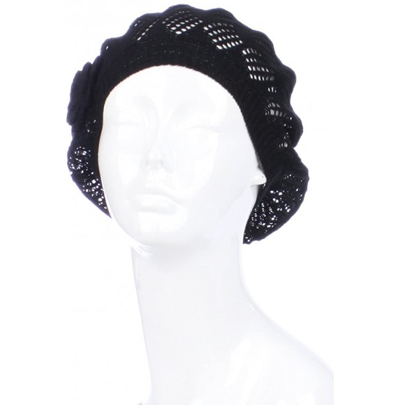 Berets Womens Crochet Flower Beanie Hats Lightweight Cutout Knit Beret Fashion Cap - Black Mini Squares - CA12LCQ7NO3