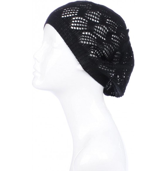 Berets Womens Crochet Flower Beanie Hats Lightweight Cutout Knit Beret Fashion Cap - Black Mini Squares - CA12LCQ7NO3