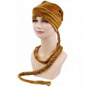 Skullies & Beanies Women Braid Velvet Muslim Stretch Turban Hat Twist Braid Cap Head Scarf Wrap Cap - Yellow - C018T2SGYGC
