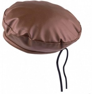 Berets PU Leather Beret Hat for Women- Beanie Hat Army Military Color Winter hat Adjustable - Brown - CD192DWM4U2