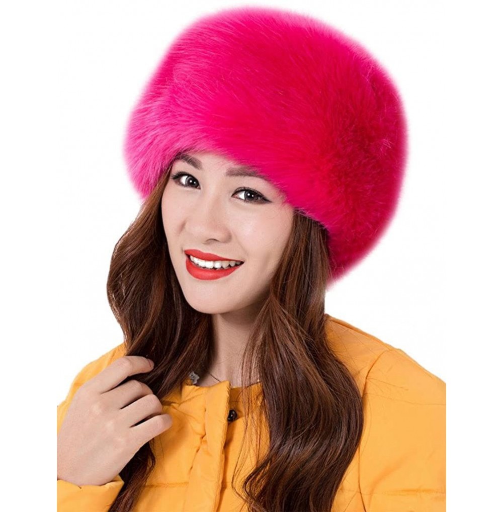 Skullies & Beanies Faux Fur Warm Hat for Women Russian Cossack Style Winter - Rose Red - C6128TE8VOH