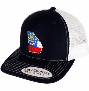 Baseball Caps Georgia State Flag Adjustable Hat - Embroidered on Richardson 112 Trucker Hat - Navy - CJ18ACN4O52