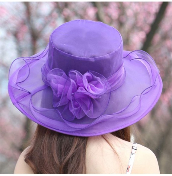 Sun Hats Kentucky Derby Hat Women Church Hat for Wedding Tea Party - Purple - CK184DXCCRN