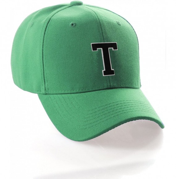 Baseball Caps Classic Baseball Hat Custom A to Z Initial Team Letter- Green Cap White Black - Letter T - CH18IDSSXSG
