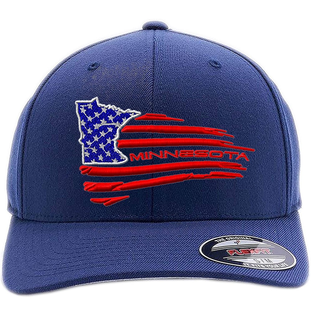 Baseball Caps USA State MAP with Flag Hats. Embroidered. 6277 Flexfit Wooly Combed Baseball Cap - Navy - C818DLMMW6C
