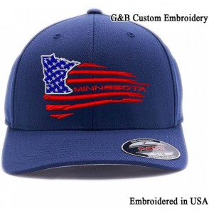 Baseball Caps USA State MAP with Flag Hats. Embroidered. 6277 Flexfit Wooly Combed Baseball Cap - Navy - C818DLMMW6C