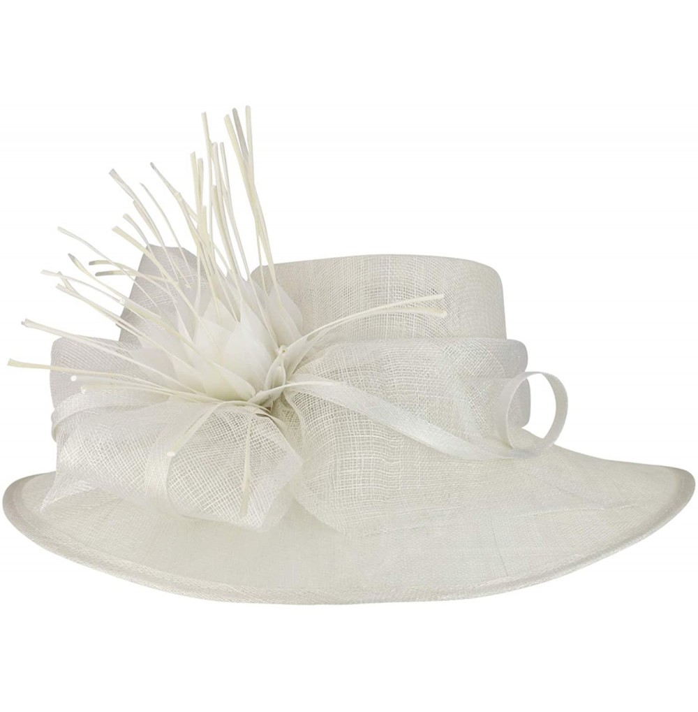 Sun Hats Reverse Duck Feathers Flower Large Brim Fashion Sinamay Hat - White - CB18R6WR8I8