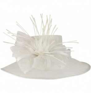 Sun Hats Reverse Duck Feathers Flower Large Brim Fashion Sinamay Hat - White - CB18R6WR8I8