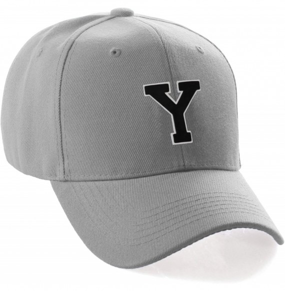 Baseball Caps Classic Baseball Hat Custom A to Z Initial Team Letter- Lt Gray Cap White Black - Letter Y - CP18IDUOUHR