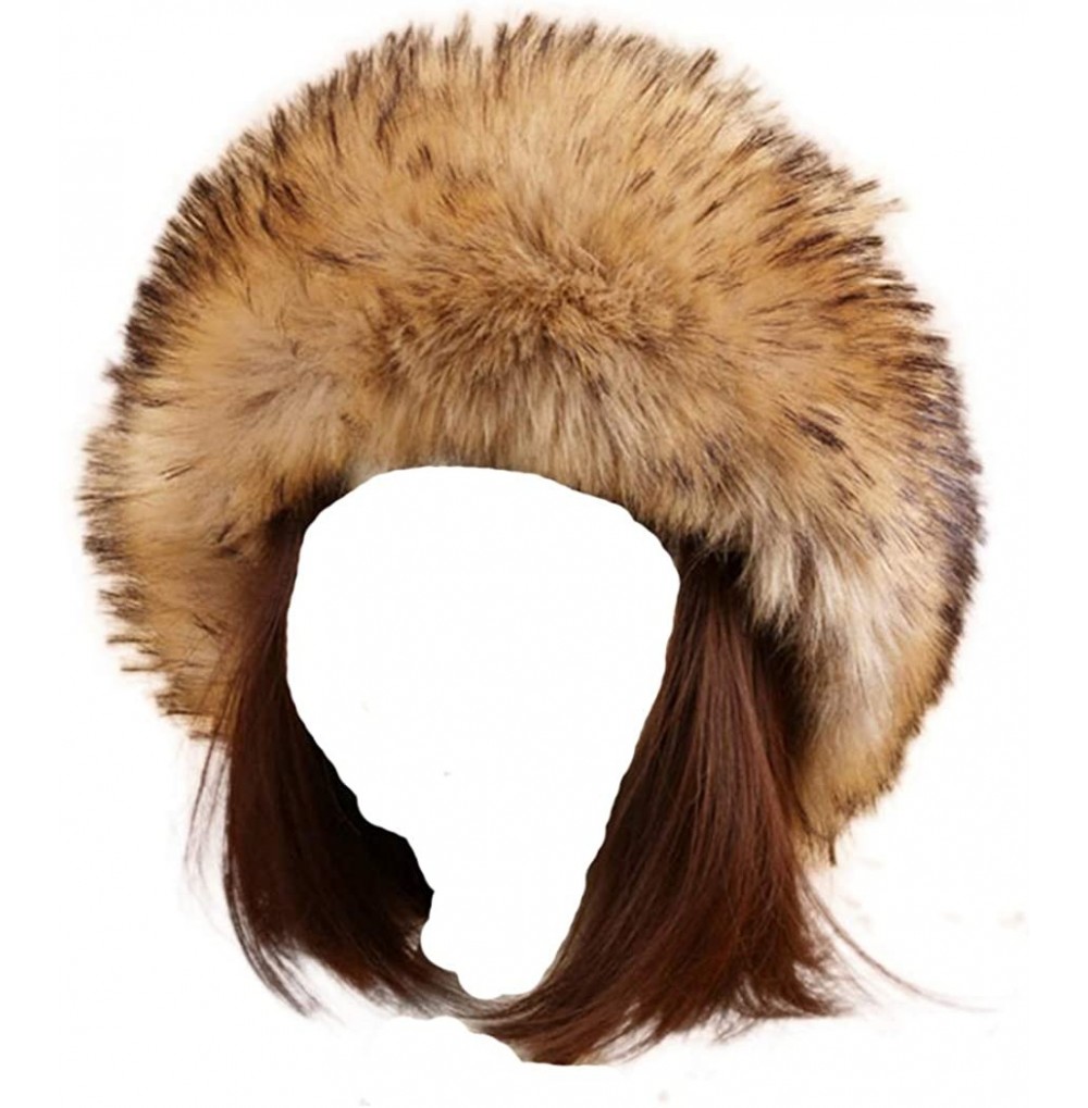 Skullies & Beanies Women's Faux Fur Headband Soft Winter Cossack Russion Style Hat Cap - Brown&black - CB18L8KMTYI