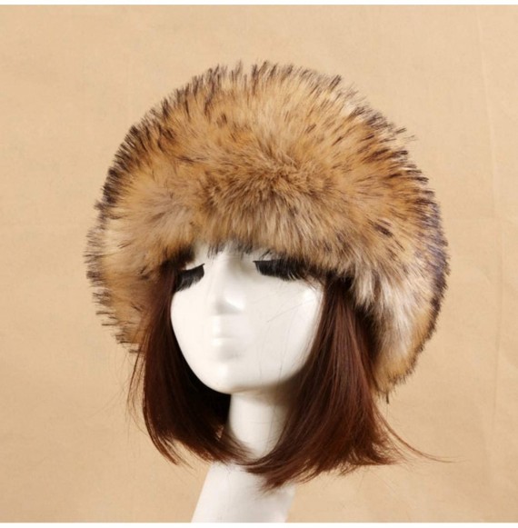 Skullies & Beanies Women's Faux Fur Headband Soft Winter Cossack Russion Style Hat Cap - Brown&black - CB18L8KMTYI