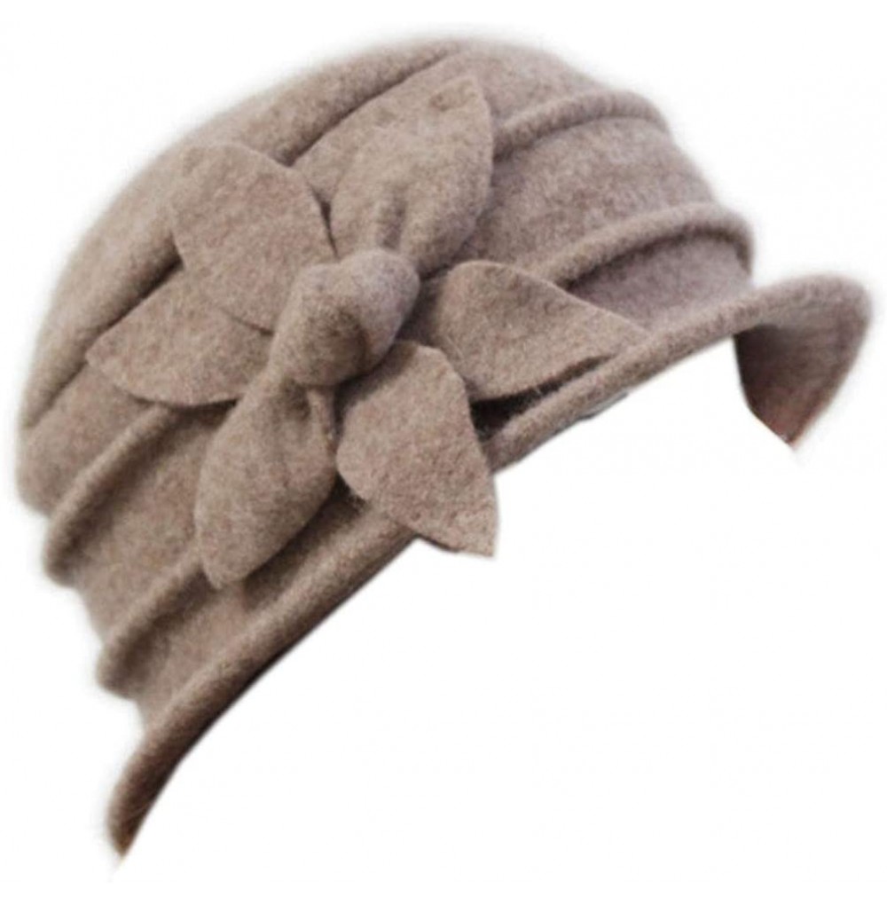 Bucket Hats Flower 100% Wool Dome Bucket Hat Winter Cloche Hat Fedoras Derby Hat - Light Tan - CB188U6KN3G