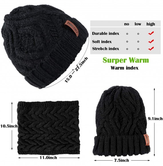 Skullies & Beanies Women Girls Hat Scarf Set Fleece Knit Slouchy Beanie Cap Hat Neck Warmer Ski Winter Accessories - Black - ...