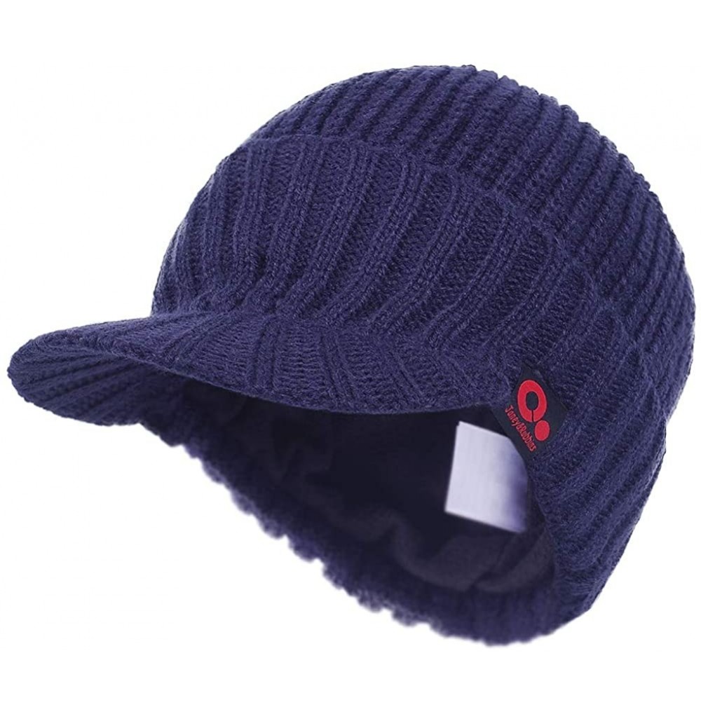 Skullies & Beanies Fall Winter Visor Beanie - Fleece Lined Knit Hat with Brim - Solid Newsboy Cap - Blue - CH18IDQ4UDA