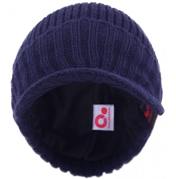 Skullies & Beanies Fall Winter Visor Beanie - Fleece Lined Knit Hat with Brim - Solid Newsboy Cap - Blue - CH18IDQ4UDA