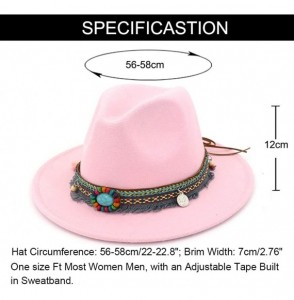 Fedoras Men Women Vintage Felt Fedora Hat Wide Brim Panama Hats with Buckle - Pink - C318SWKMLD9