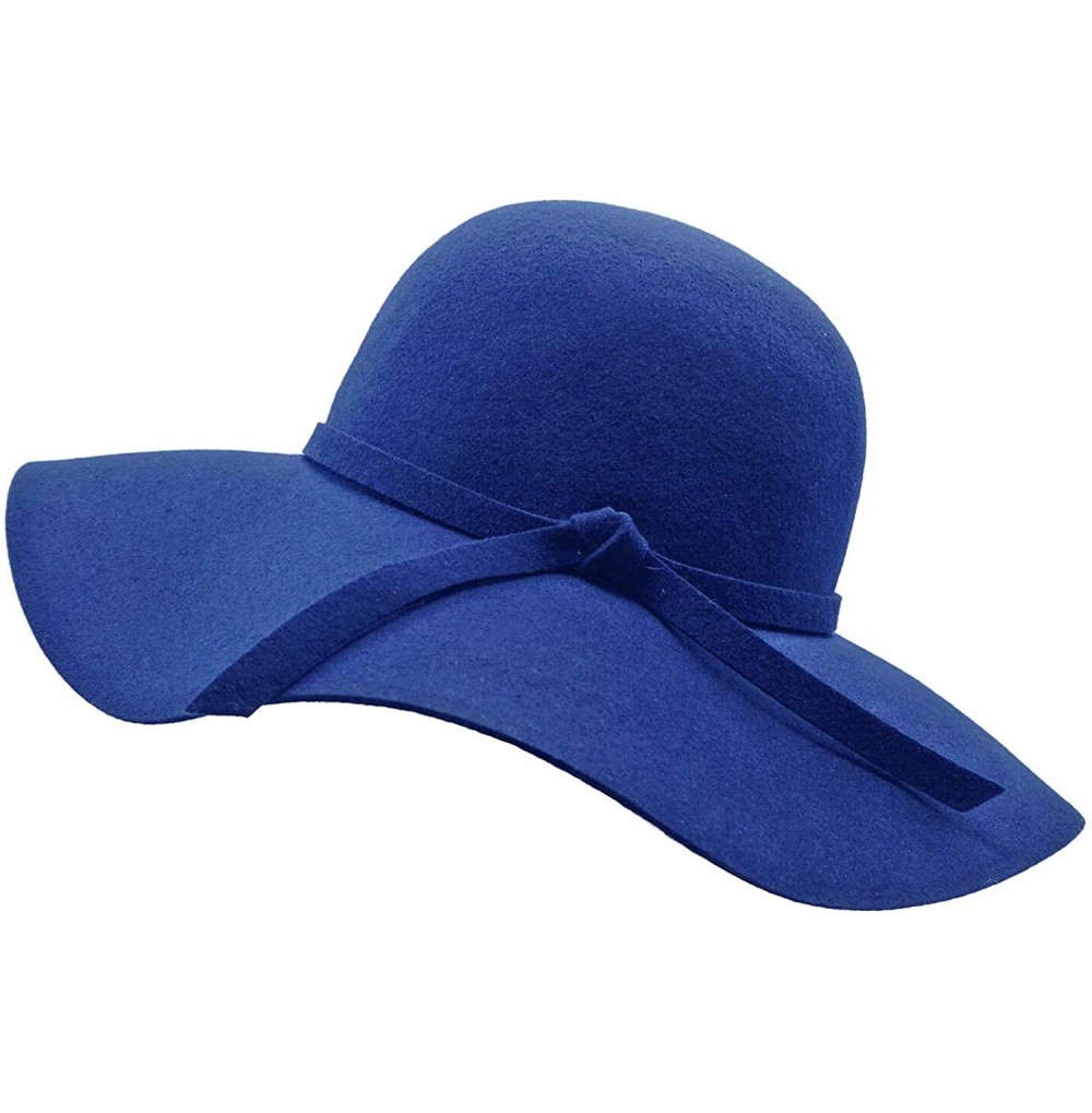 Fedoras Women's Wide Brim Wool Ribbon Band Floppy Hat - Royal Blue - CK122X0CVGH