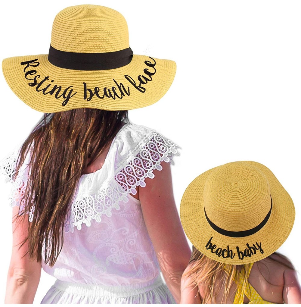 Sun Hats Womens Mommy and Me Girls Sayings Summer Beach Pool Floppy Dress Sun Hat - Natural (Beach Baby) - CV18ELHC28U