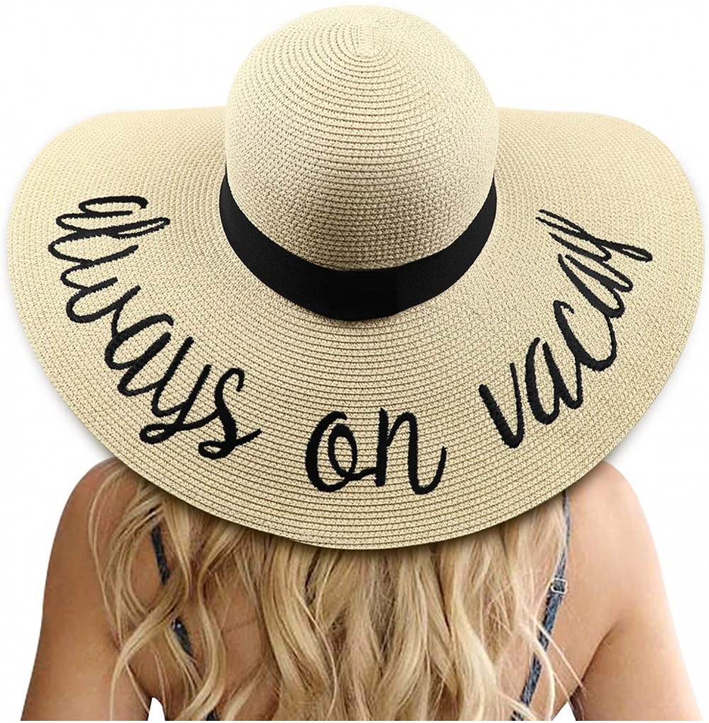 Sun Hats Womens Big Bowknot Straw Hat Floppy Foldable Roll up Beach Cap Sun Hat UPF 50+ - Ae Always on Vacay - Beige - CM1947...