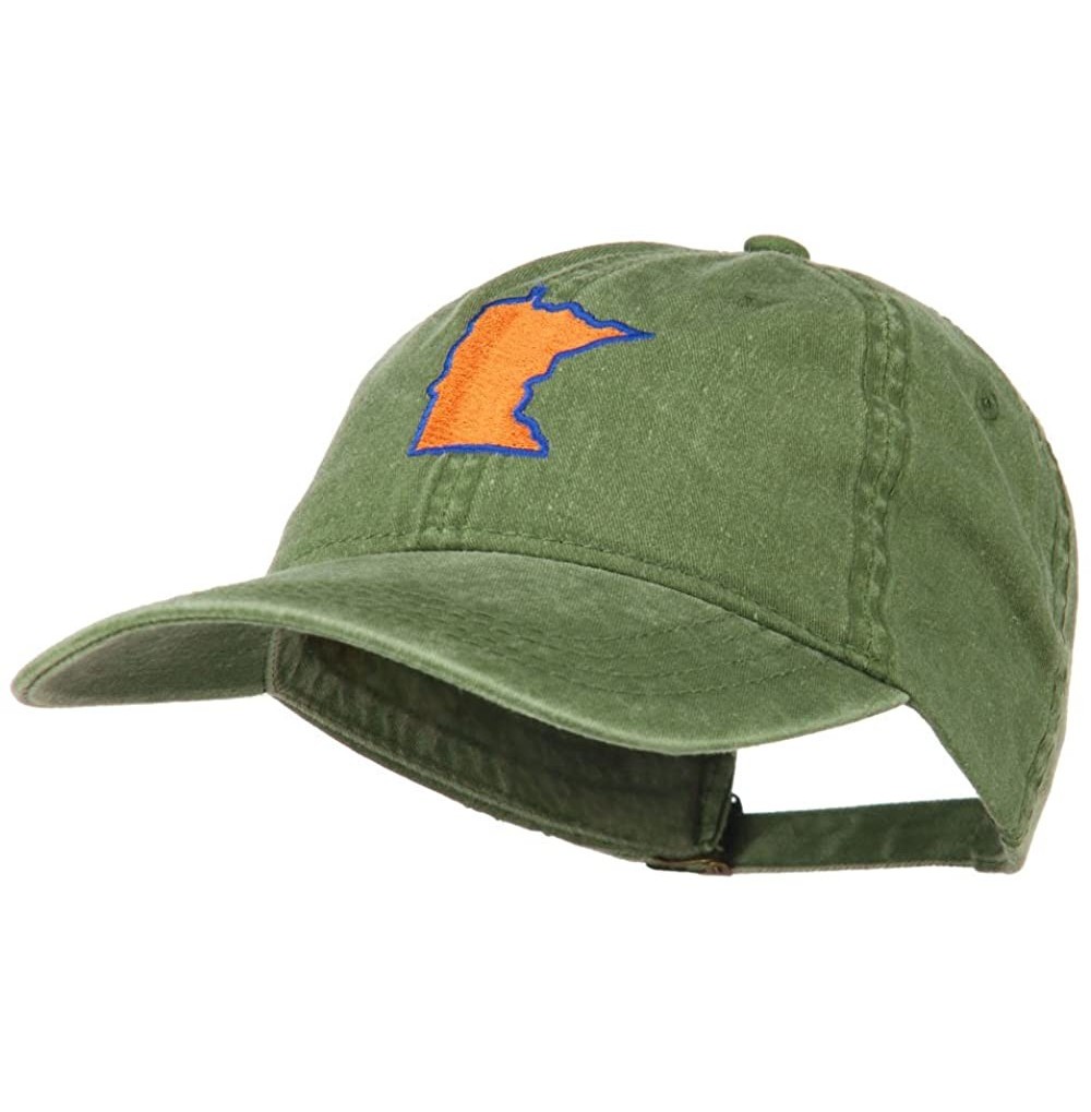 Baseball Caps Minnesota State Map Embroidered Washed Cotton Cap - Olive Green - C011ND5KLP5