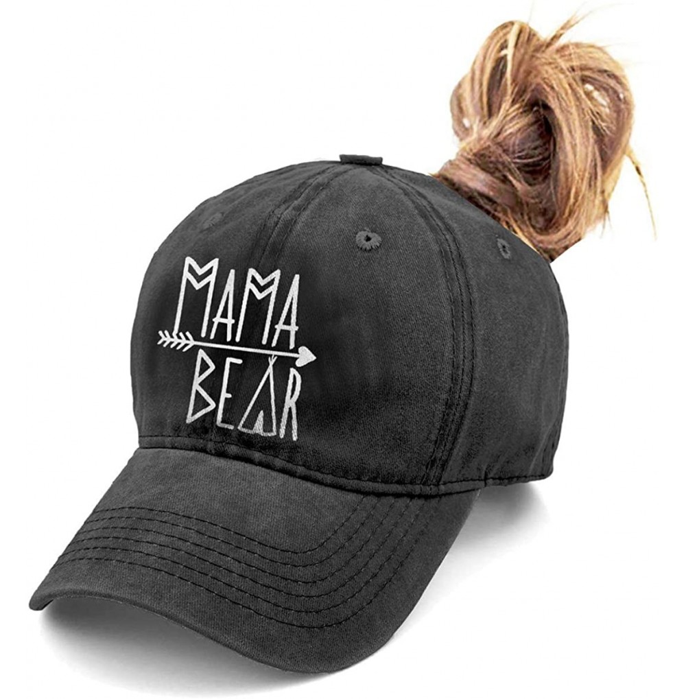 Baseball Caps Mama Bear Denim Hat Adjustable Female Stretch Baseball Hats - Ponytail Black - CP18T2MI3TX