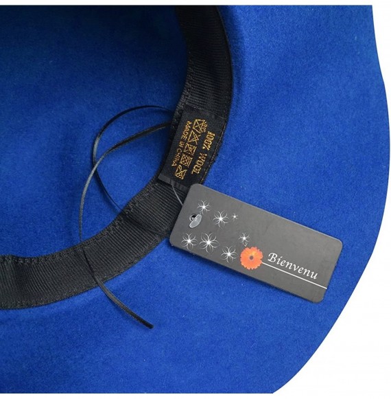 Fedoras Women's Wide Brim Wool Ribbon Band Floppy Hat - Royal Blue - CK122X0CVGH