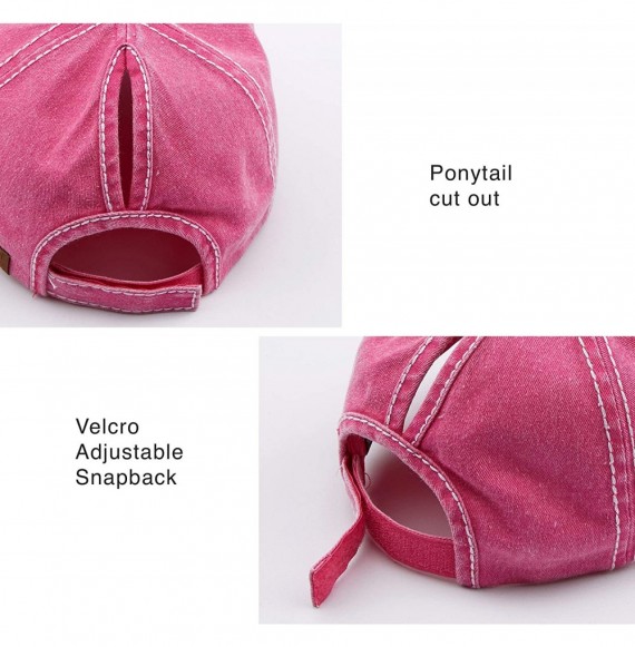 Baseball Caps Exclusives Hatsandscarf Washed Distressed Cotton Denim Ponytail Hat Adjustable Baseball Cap (BT-761) - C018RDRZUK4