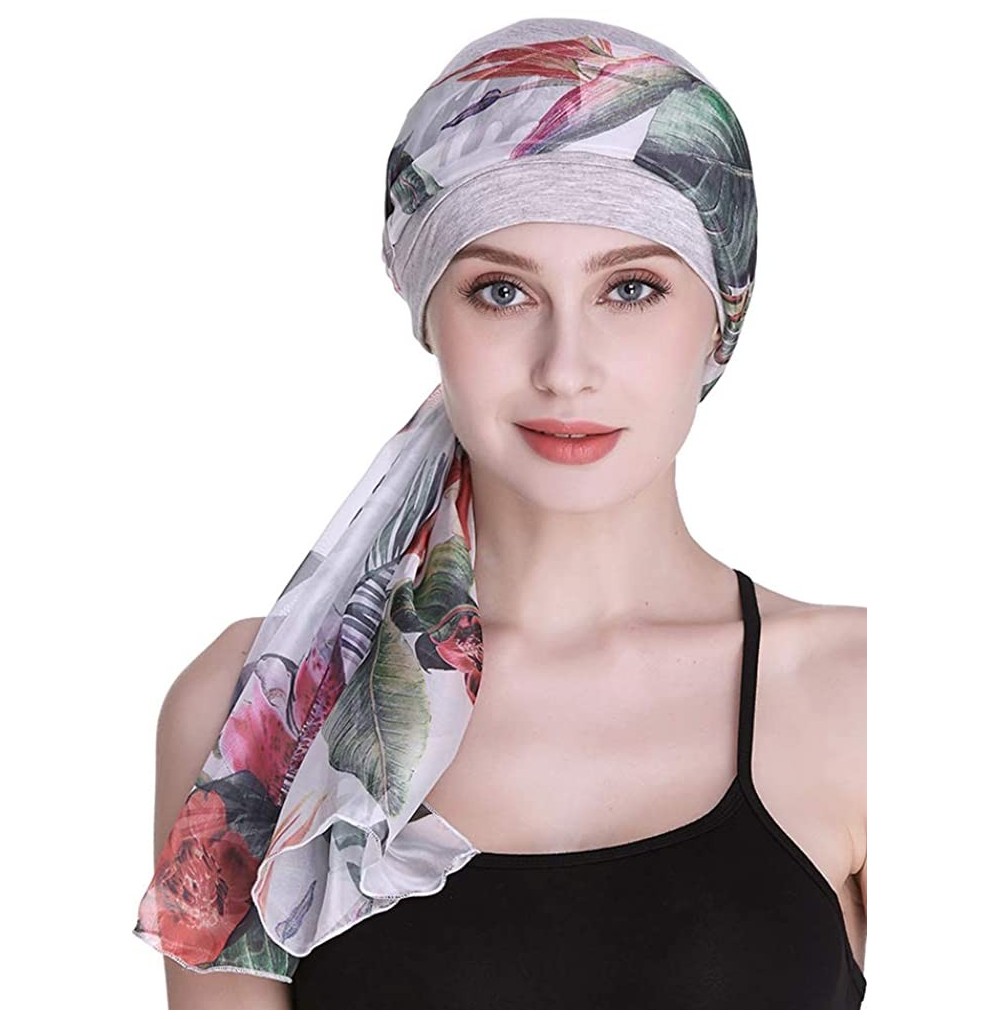 Berets Elegant Chemo Cap With Silky Scarfs For Cancer Women Hair Loss Sleep Beanie - Light Health Grey - C318LXAUYL9