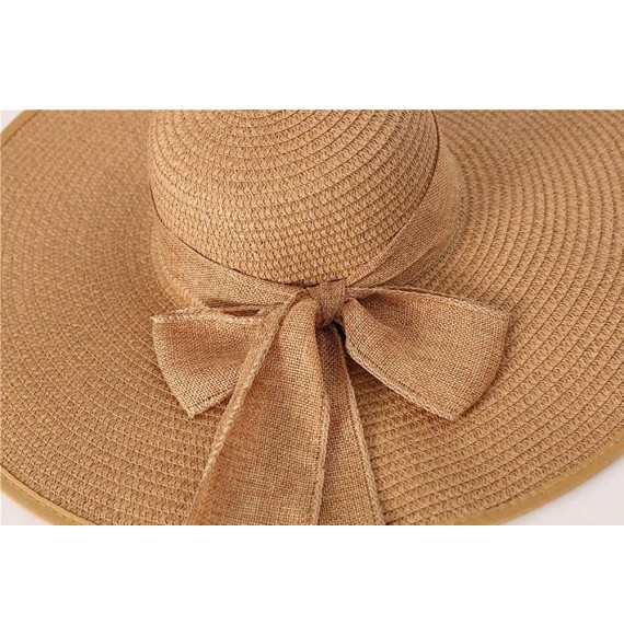 Sun Hats Beach Sun Hat for Women Bow-knot UV UPF 50+Travel Foldable Wide Brim Straw Hat - Khaki - C018QK45ZWK