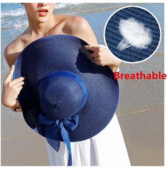 Sun Hats Beach Sun Hat for Women Bow-knot UV UPF 50+Travel Foldable Wide Brim Straw Hat - Khaki - C018QK45ZWK