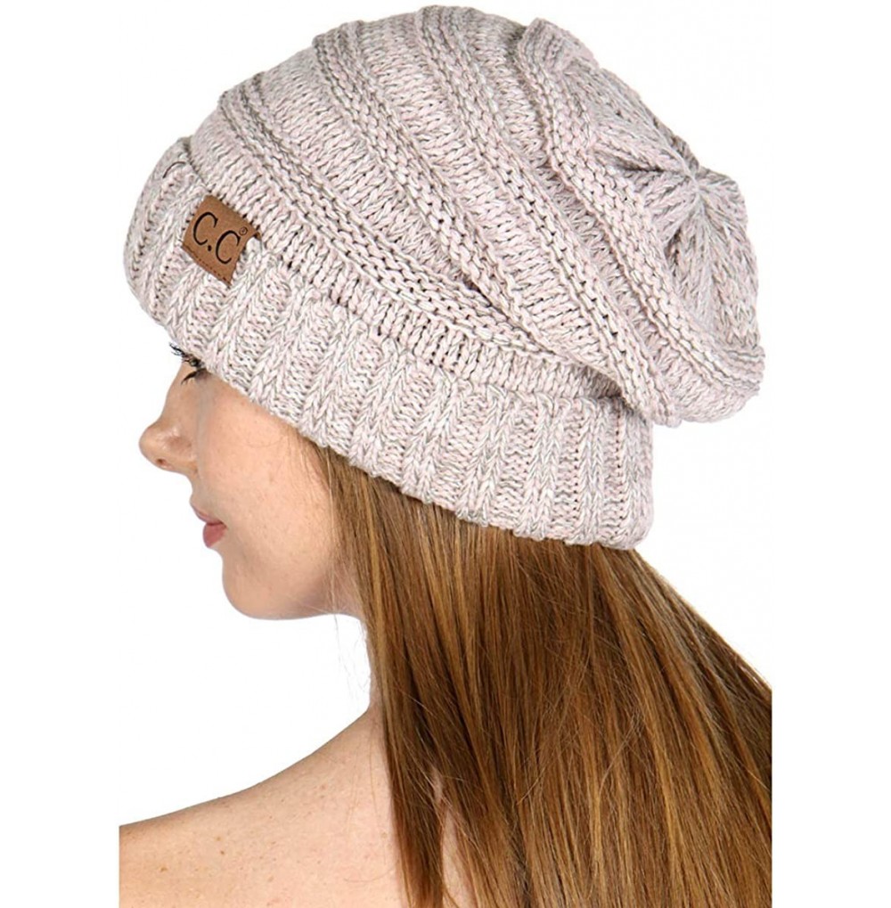 Skullies & Beanies Beanies for Women - Slouchy Knit Beanie hat for Women- Soft Warm Cable Winter Chunky Hats - Tricolor - Ros...