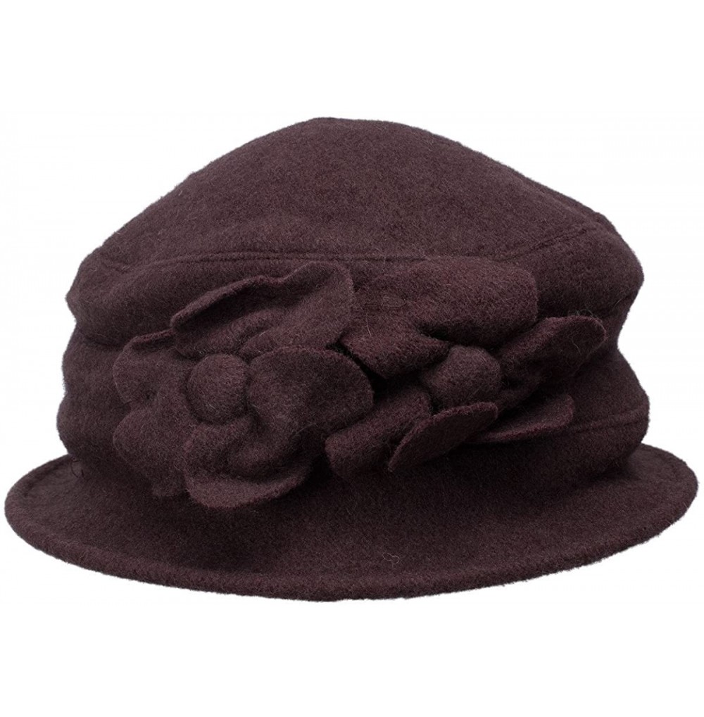 Bucket Hats Solid Color Retro Womens 100% Wool Flower Dress Cloche Bucket Cap Hat A218 - Brown - CT12MDJVWCR